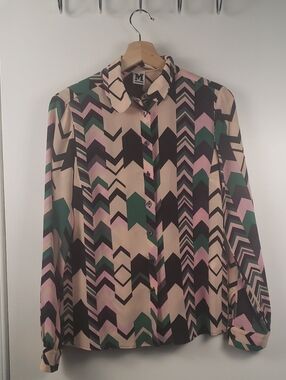 MISSONI Zigzag Bitton Diwn Blouse Silk Size 42